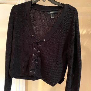 Black Lace Up Sweater from Forever 21